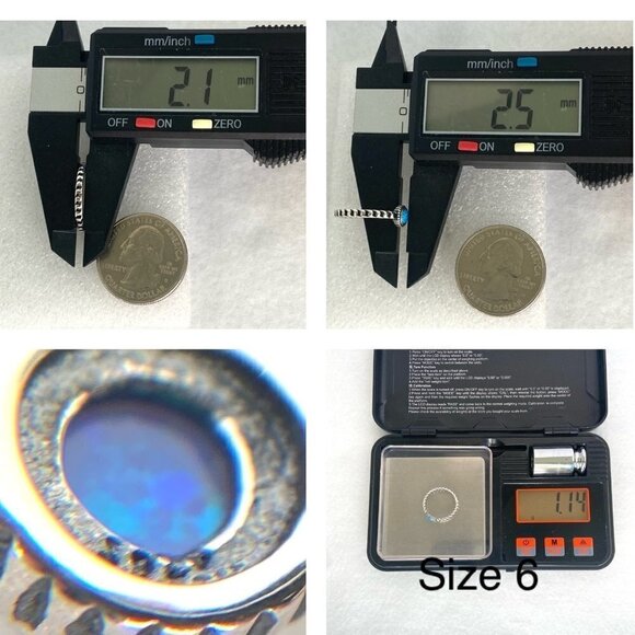 Sterling Silver 925 Dainty Round Blue Lab Created Opal Chain Band Ring Sz 5 - Picture 10 of 16